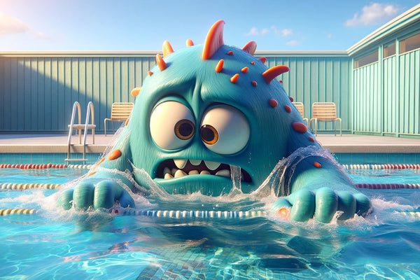 A monster takes a swim in a pool showing an active thing to do on Sunday