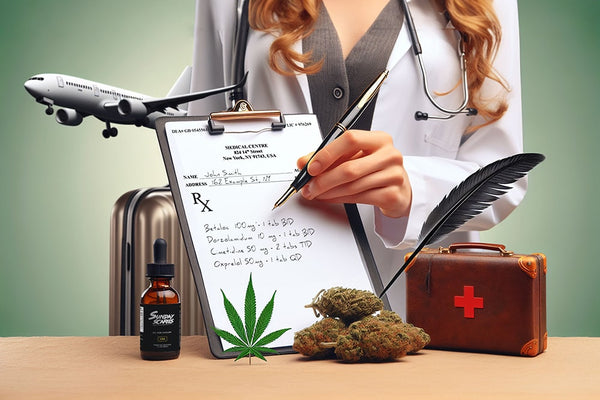 A doctor writes a prescription for medical marijuana and prescription CBD