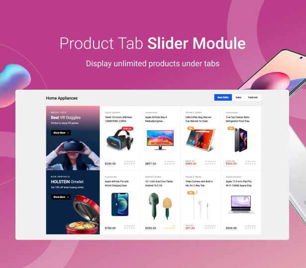 Product tab slider module