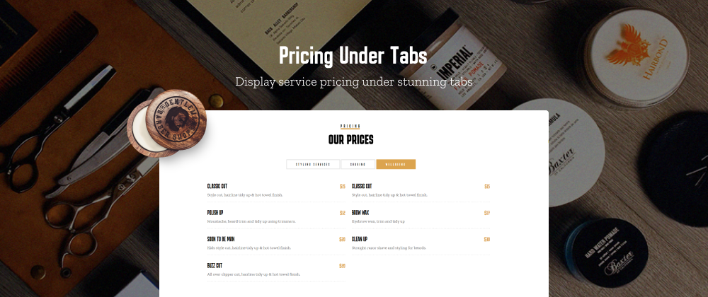 Service Pricing under tabs