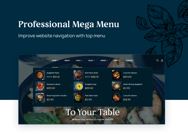 Professional mega menu