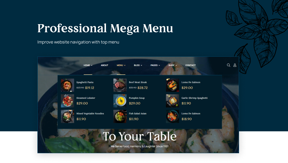 Professional mega menu