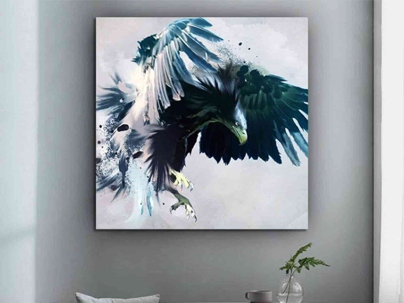 Yeni Stil Sanat Kanvas Tablo 50x50cm Wild Eagle - Yağlı Boya Efektli Kanvas Tablo
