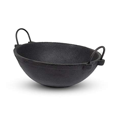 9 to 10 inch Indian Pure Iron Loha Kadhai Deep Frying Pan Kadhai For  Frying, Cooking by Marshal