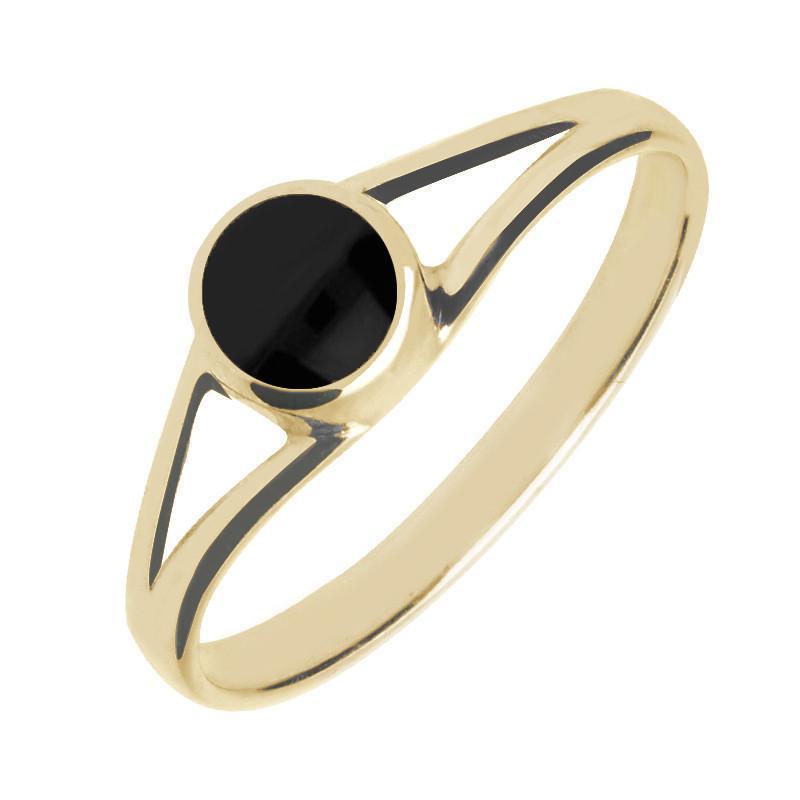 18ct Yellow Gold Whitby Jet Round Split Shoulder Ring