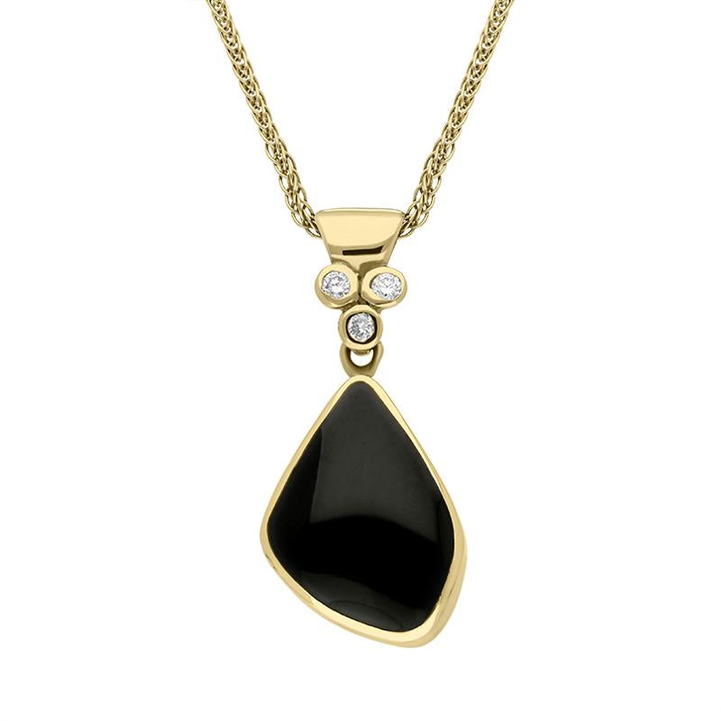 18ct Yellow Gold Whitby Jet 0.09ct Diamond Unique Offset Triangle Necklace