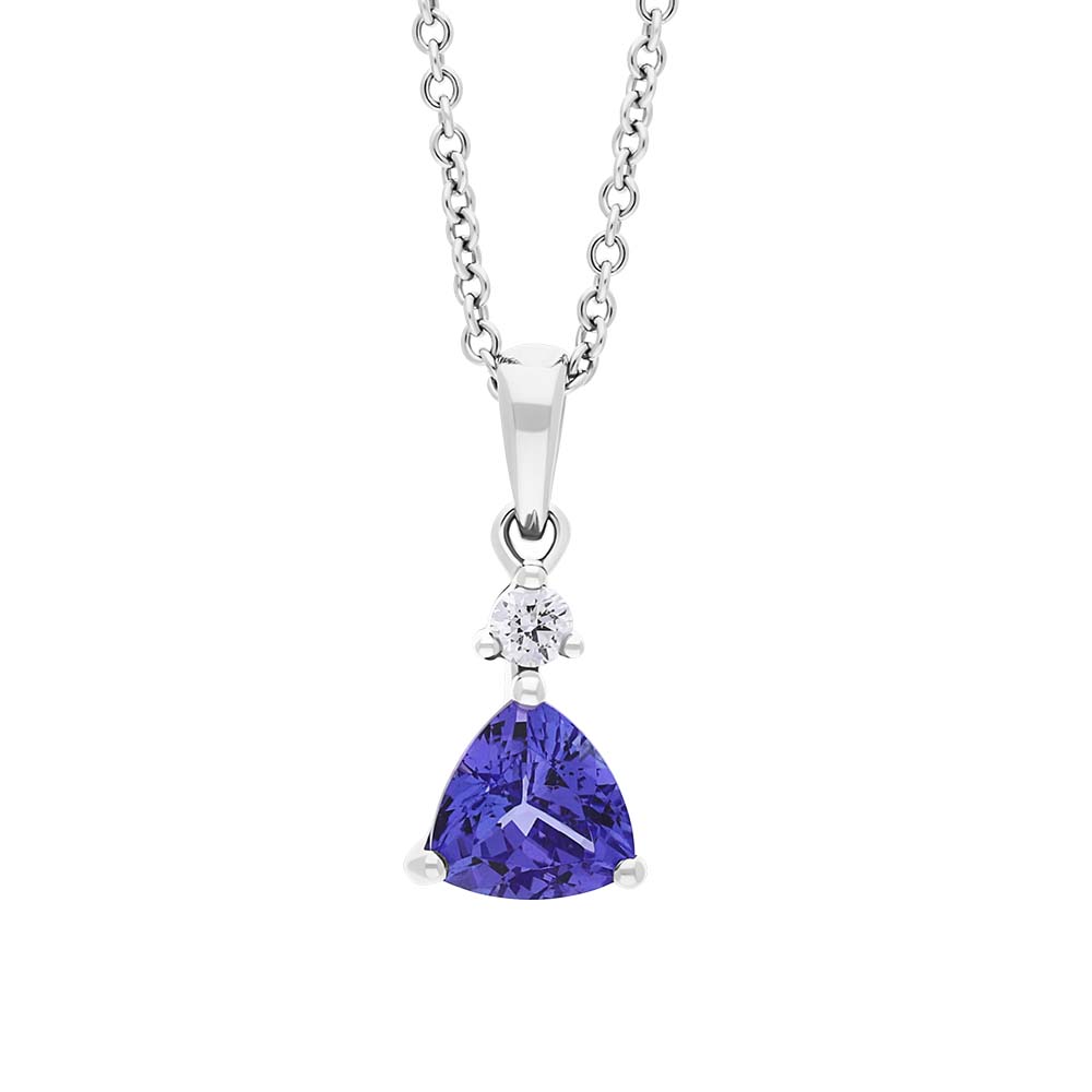 18ct White Gold Tanzanite Diamond Trillion Cut Pendant