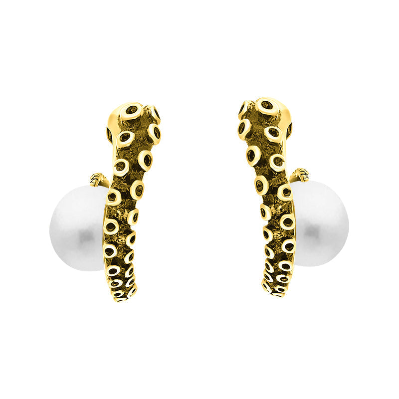18ct Yellow Gold Freshwater Pearl Tentacle Hoop Earrings
