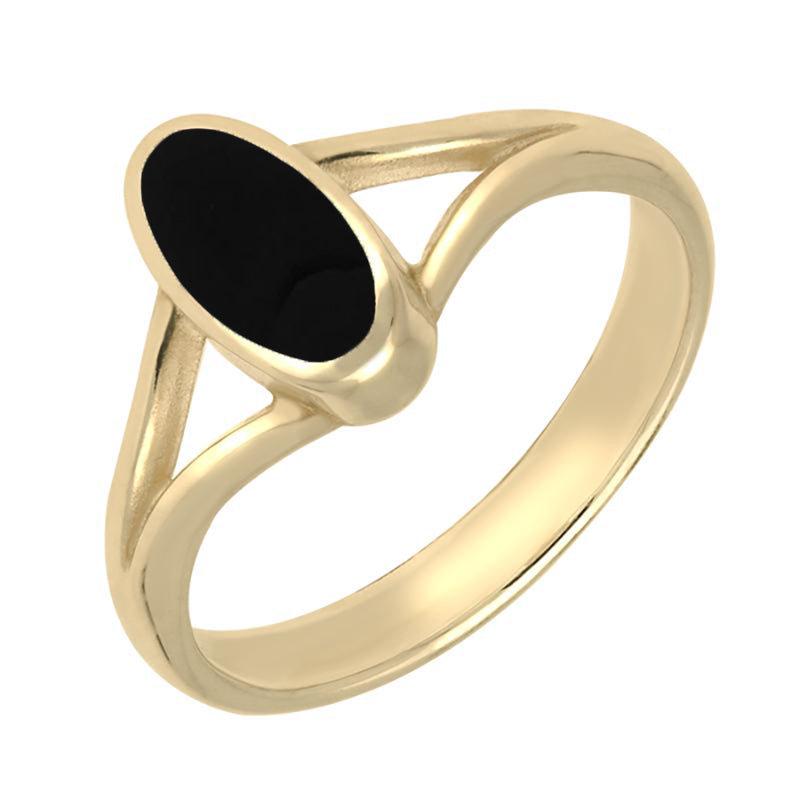 18ct Yellow Gold Whitby Jet Heritage Oval Split Shoulder Ring