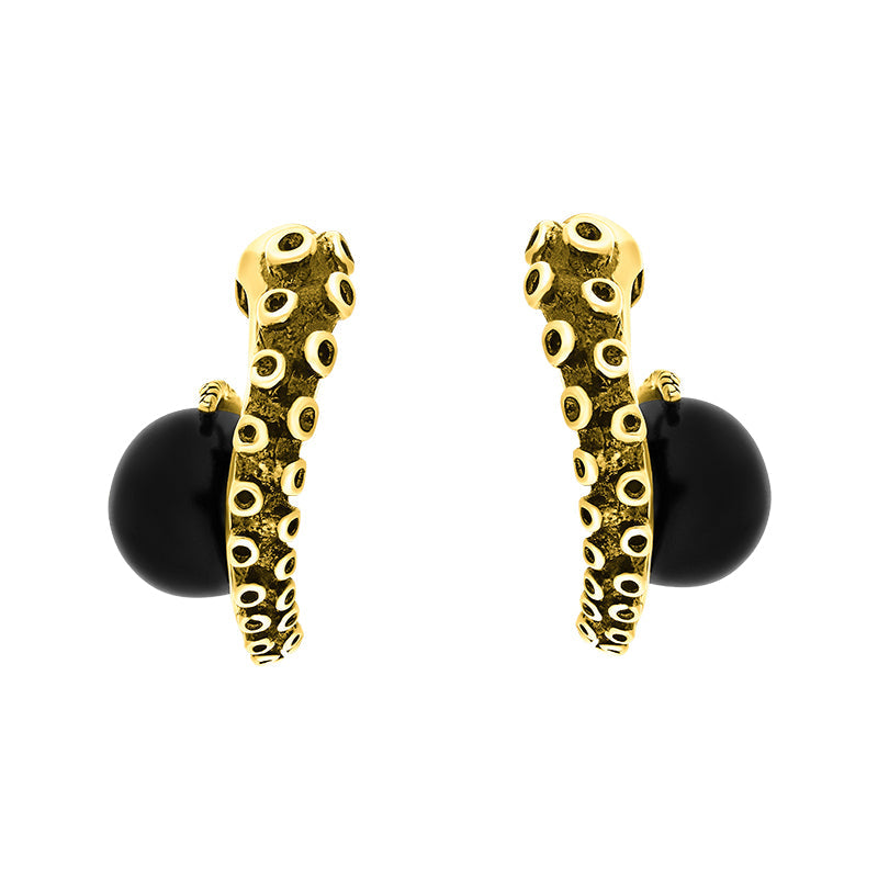 18ct Yellow Gold Whitby Jet Tentacle Hoop Earrings