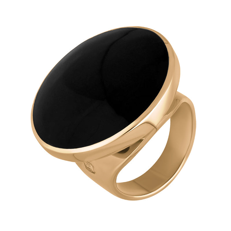 18ct Rose Gold Whitby Jet King’s Coronation Hallmark Medium Round Ring