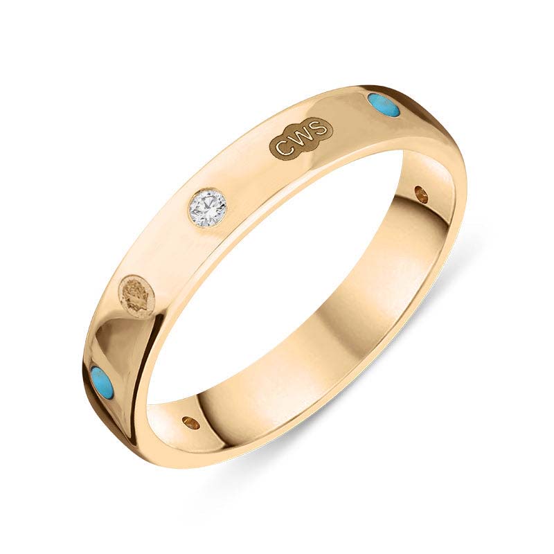 18ct Rose Gold 0.08ct Diamond Turquoise King’s Coronation Hallmark 4mm Ring