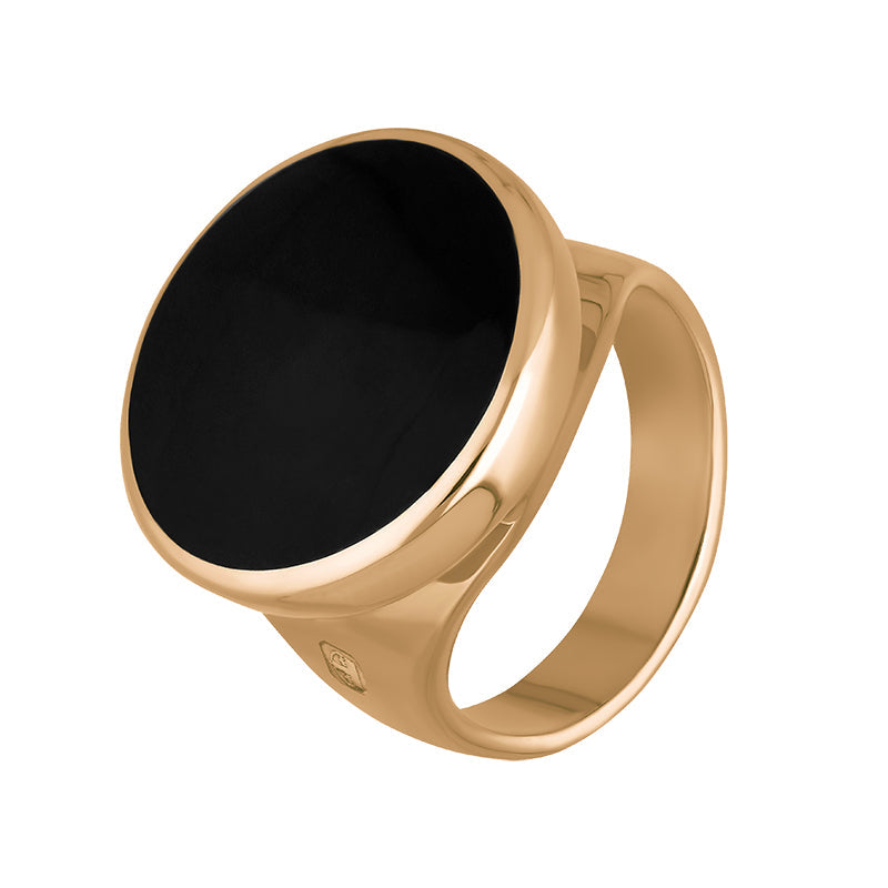 18ct Rose Gold Whitby Jet King’s Coronation Hallmark Small Round Ring
