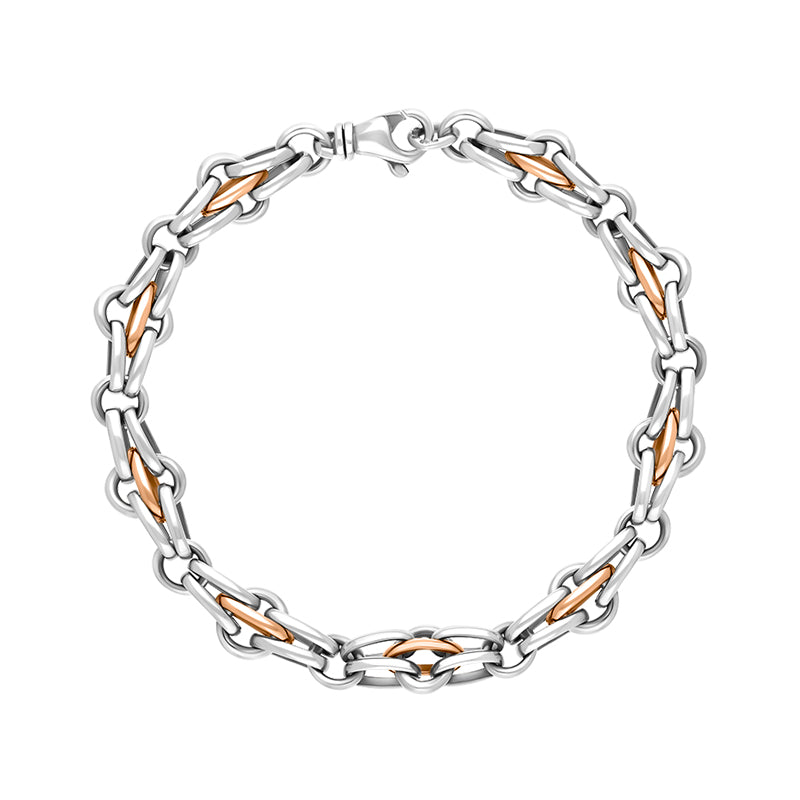 9ct Rose Gold Sterling Silver Multi Link Cable Chain Bracelet