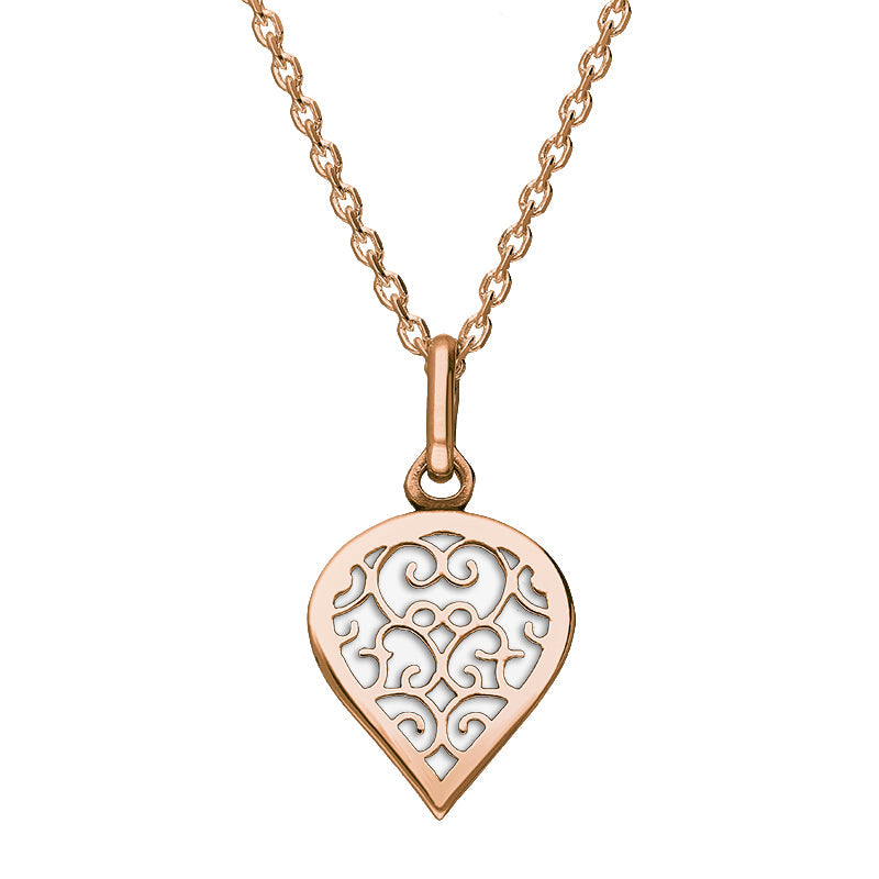 9ct Rose Gold Bauxite Flore Filigree Small Heart Necklace