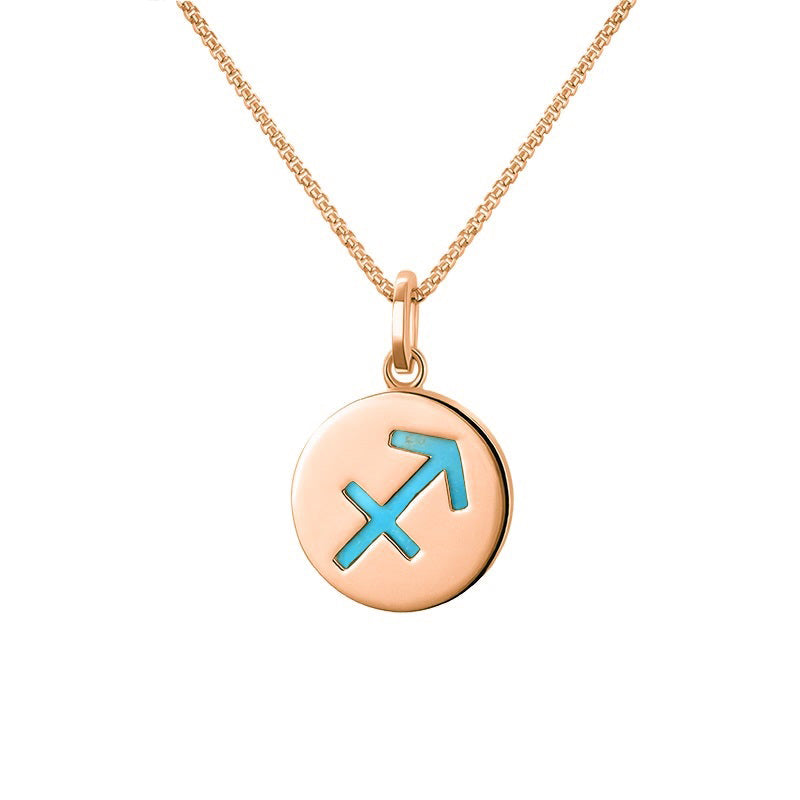 9ct Rose Gold Turquoise  Zodiac Sagittarius Round Necklace