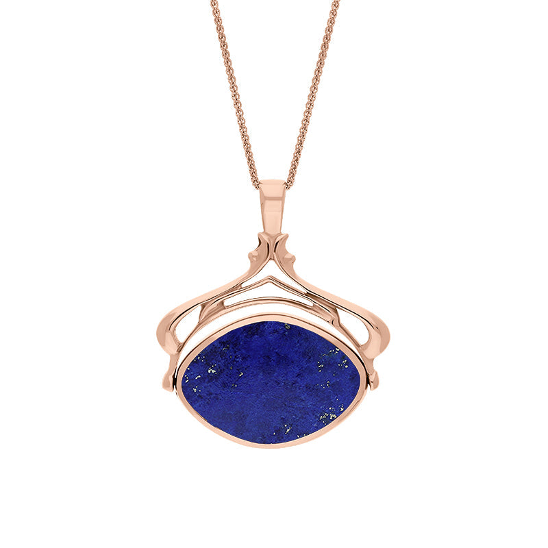9ct Rose Gold Whitby Jet Lapis Lazuli Marquise Swivel Fob Necklace