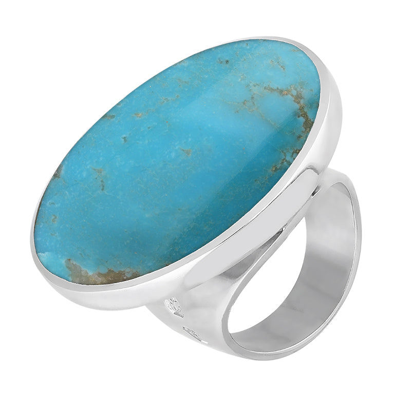 9ct White Gold Turquoise Hallmark Large Round Ring