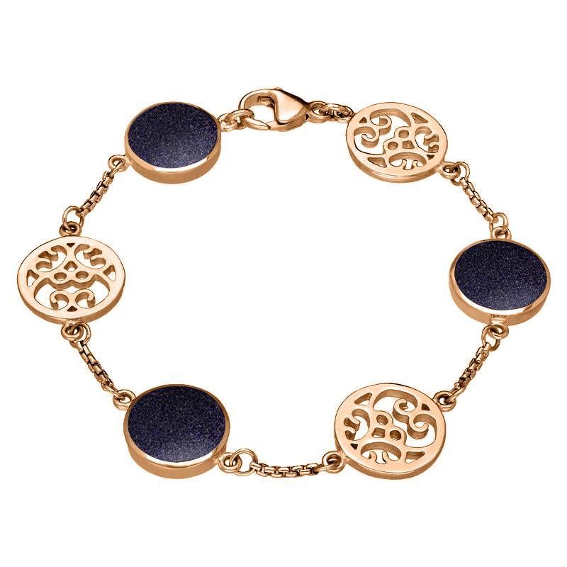 9ct Rose Gold Blue Goldstone Flore Filigree Bracelet