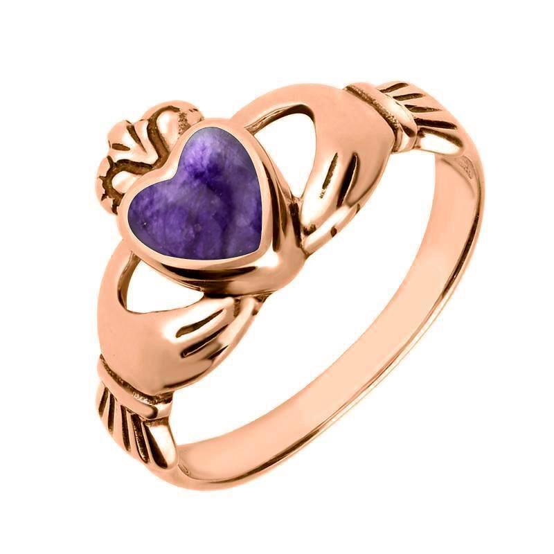 9ct Rose Gold Blue John Claddagh Set Ring