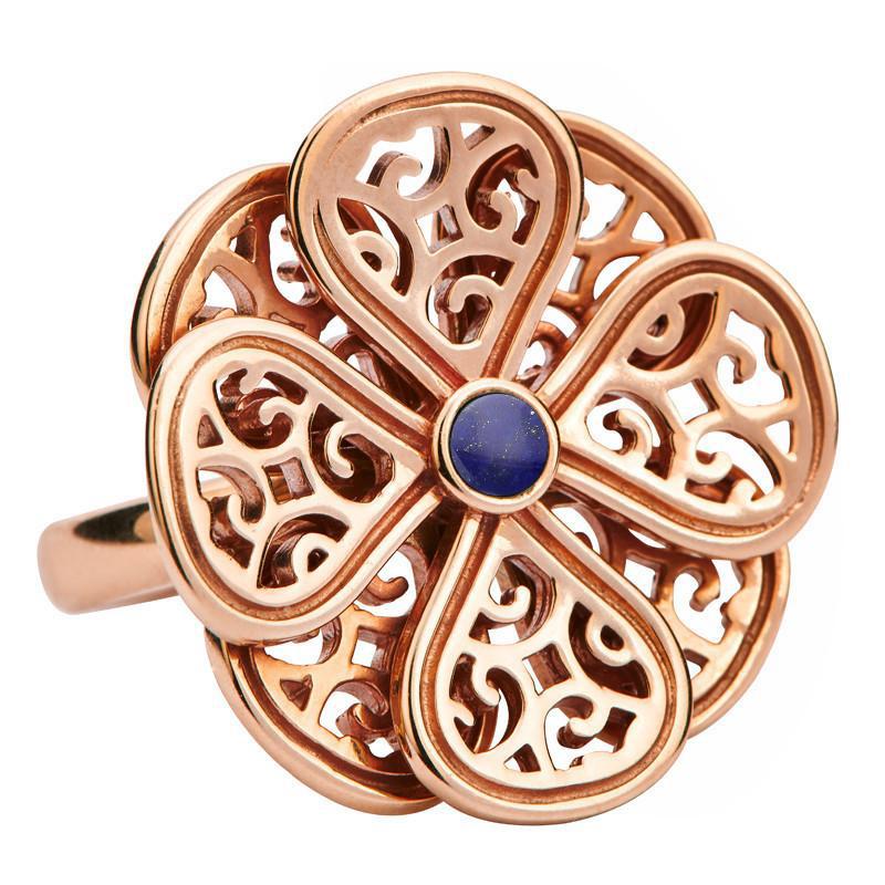 9ct Rose Gold Lapis Lazuli Flore Eight Petal Flower Ring