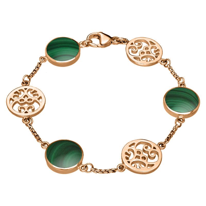 9ct Rose Gold Malachite Flore Filigree Bracelet