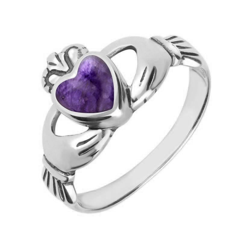 9ct White Gold Blue John Claddagh Set Ring