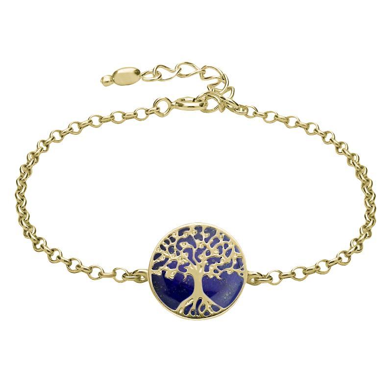 9ct Yellow Gold Lapis Lazuli Round Tree of Life Chain Bracelet