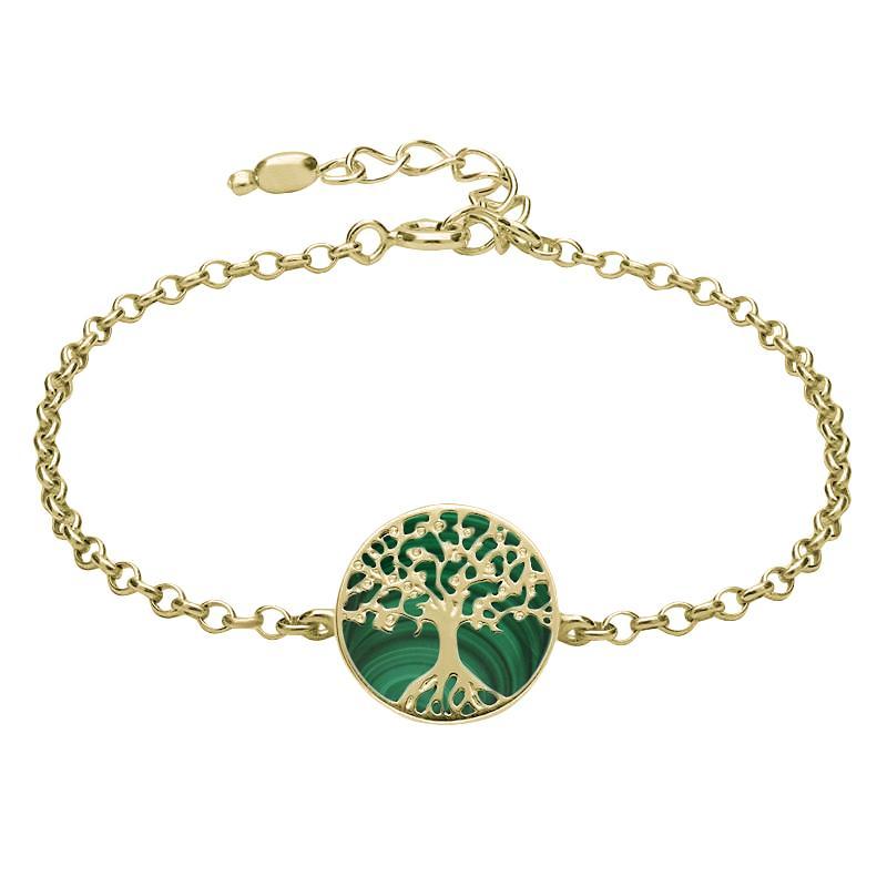 9ct Yellow Gold Malachite Round Tree of Life Chain Bracelet