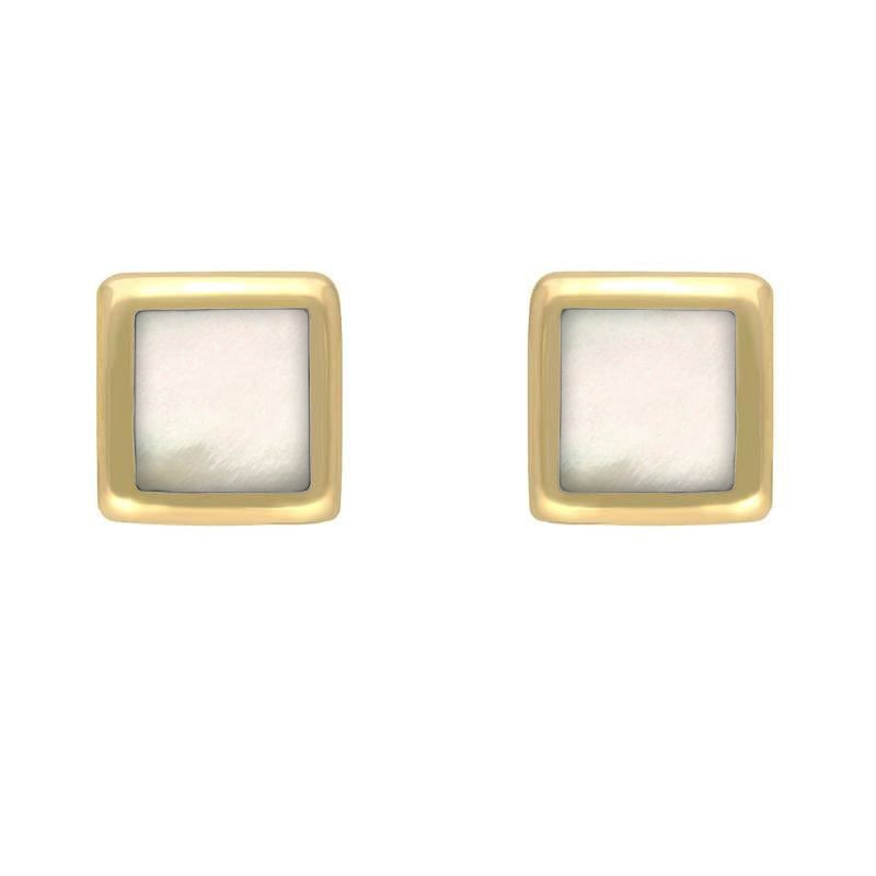 9ct Yellow Gold Mother of Pearl Dinky Square Stud Earrings