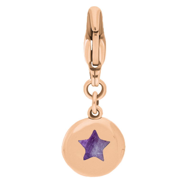 9ct Rose Gold Blue John Round Shaped Star Clip Charm