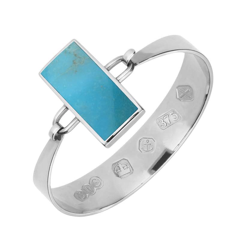 9ct White Gold Turquoise Oblong Stone Heavy Bangle