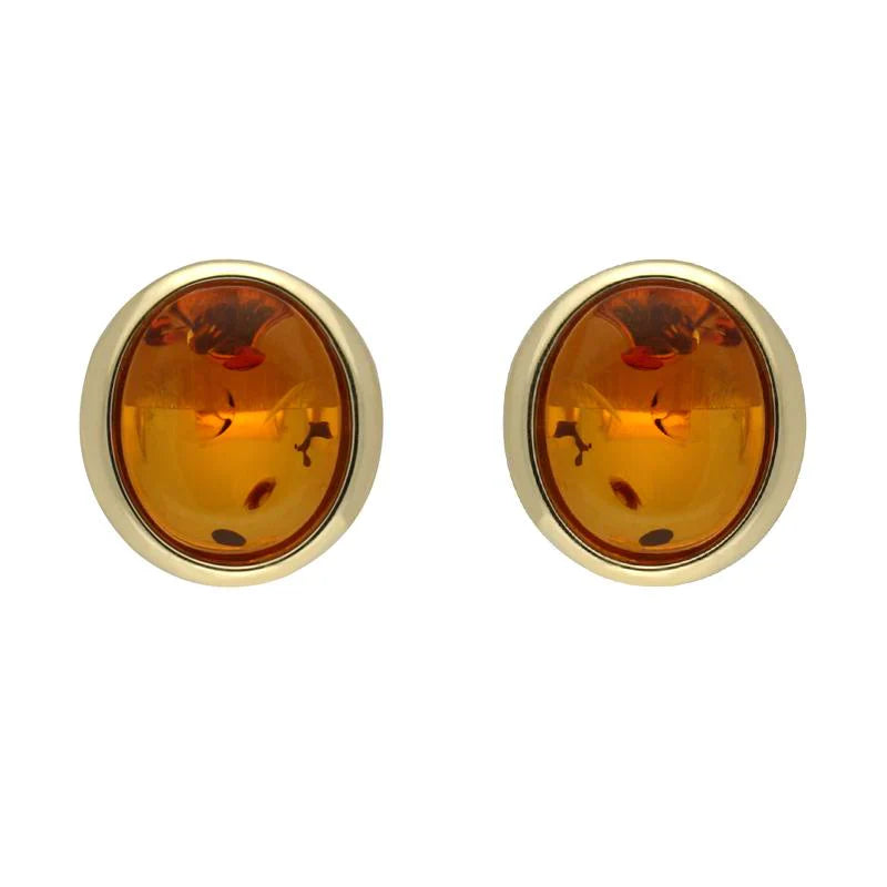 9ct Yellow Gold Amber Framed Oval Stud Earrings D