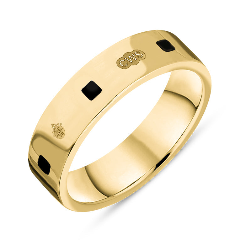 9ct Yellow Gold Whitby Jet King’s Coronation Hallmark Princess Cut 5mm Ring