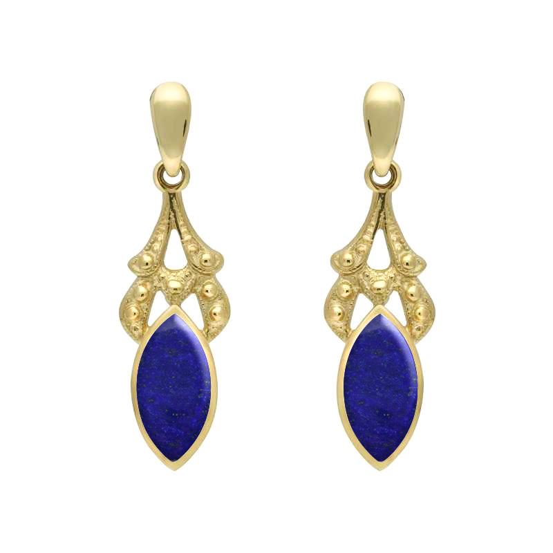 9ct Yellow Gold Lapis Lazuli Marquise Drop Earrings