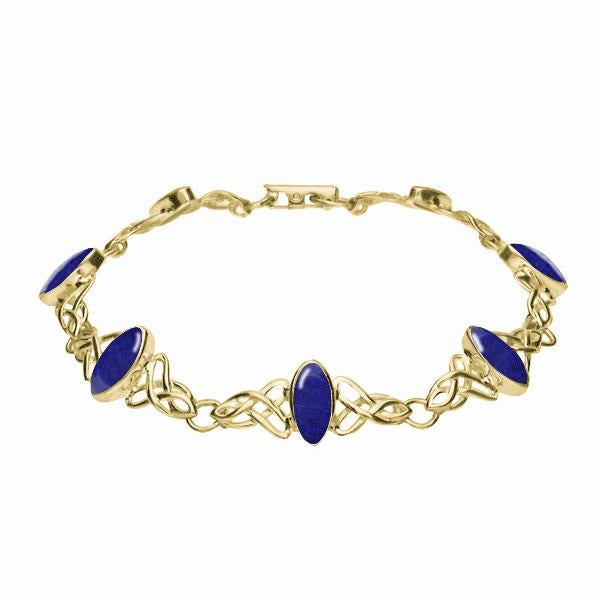 9ct Yellow Gold Lapis Lazuli Marquise Shaped Celtic Bracelet