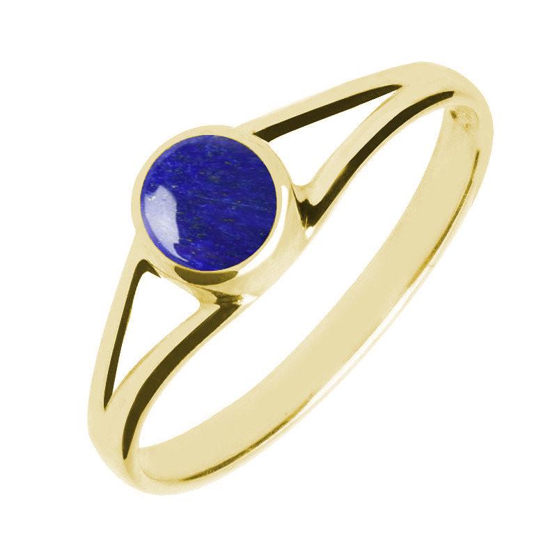 9ct Yellow Gold Lapis Lazuli Round Split Shoulder Ring