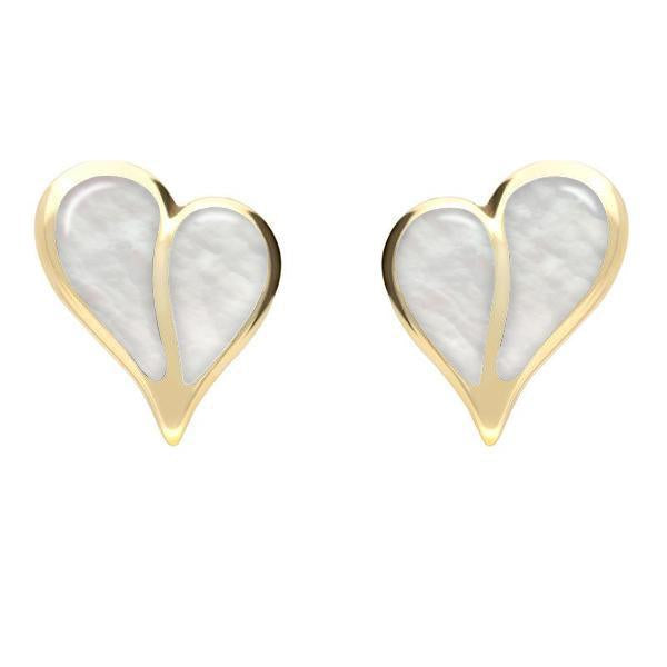 9ct Yellow Gold Mother of Pearl Split Heart Stud Earrings