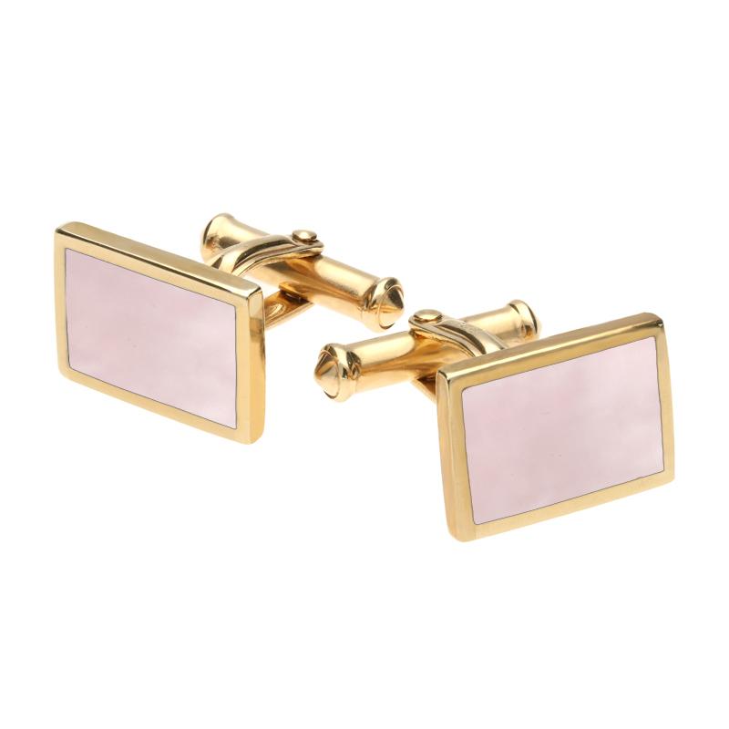 9ct Yellow Gold Pink Mother Of Pearl Oblong Flat Cufflinks