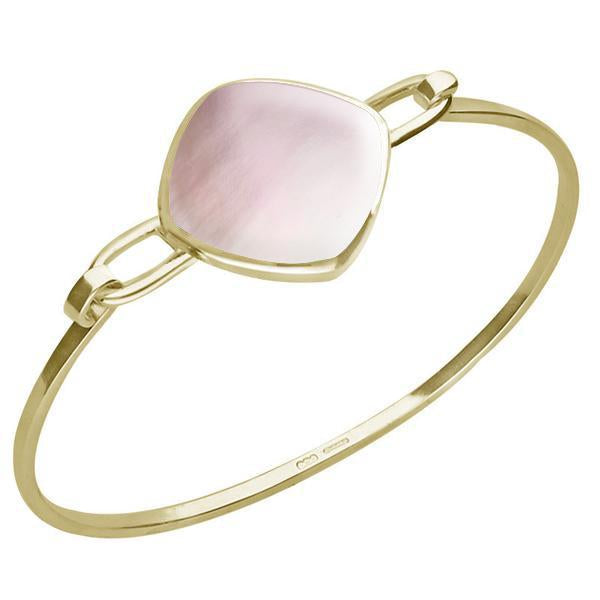 9ct Yellow Gold Pink Mother of Pearl Slim Cushion Bangle