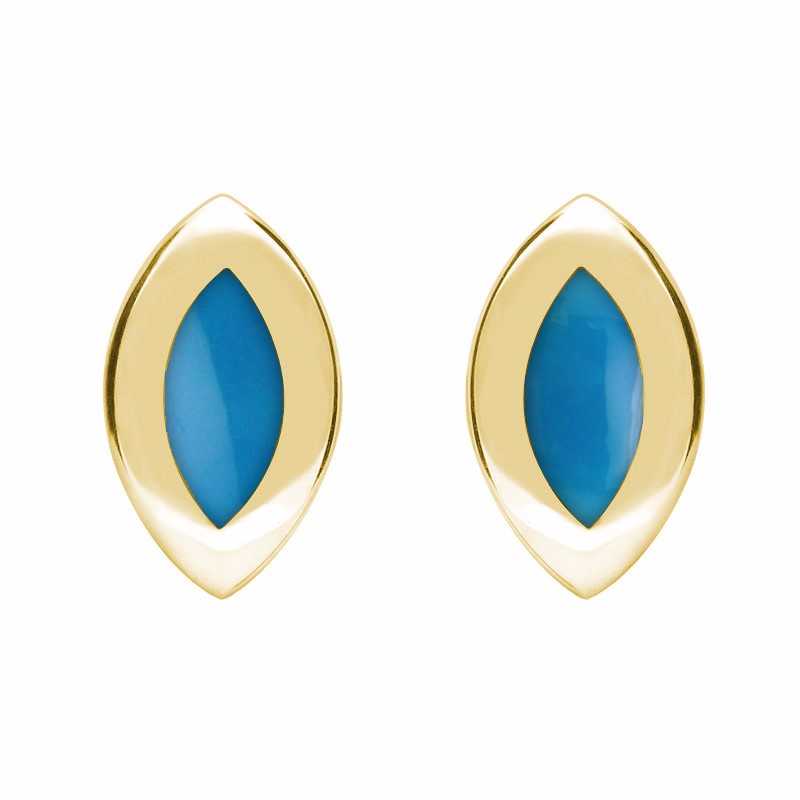 9ct Yellow Gold Turquoise Framed Marquise Stud Earrings