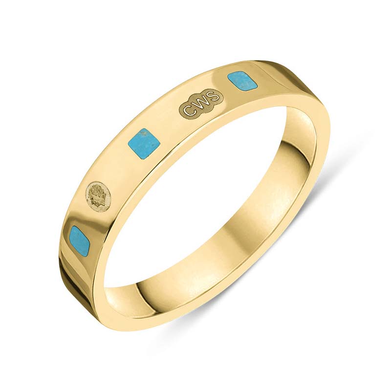 9ct Yellow Gold Turquoise King’s Coronation Hallmark Princess Cut 4mm Ring