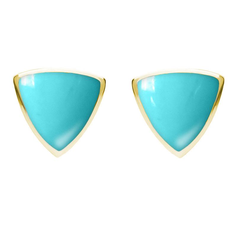 9ct Yellow Gold Turquoise Large Curved Triangle Stud Earrings