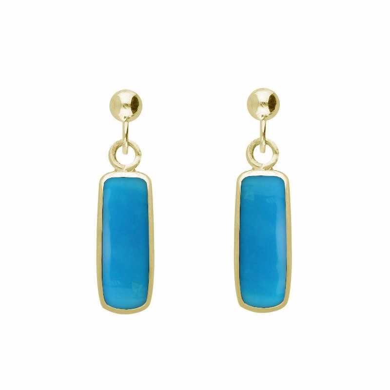 9ct Yellow Gold Turquoise Oblong Drop Earrings