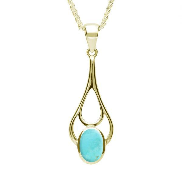 9ct Yellow Gold Turquoise Oval Spoon Necklace