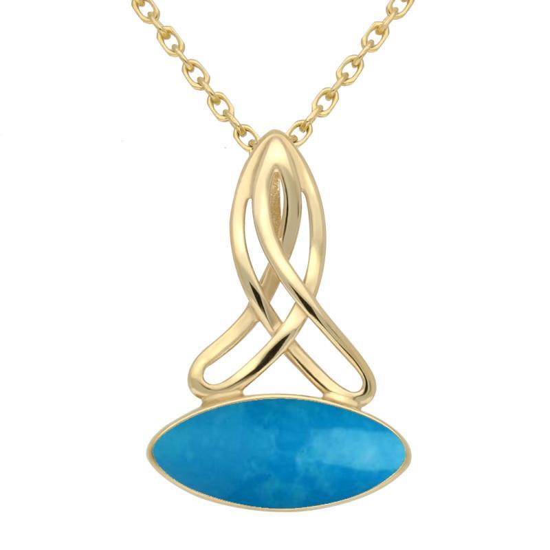 9ct Yellow Gold Turquoise Wide Marquise Celtic Necklace