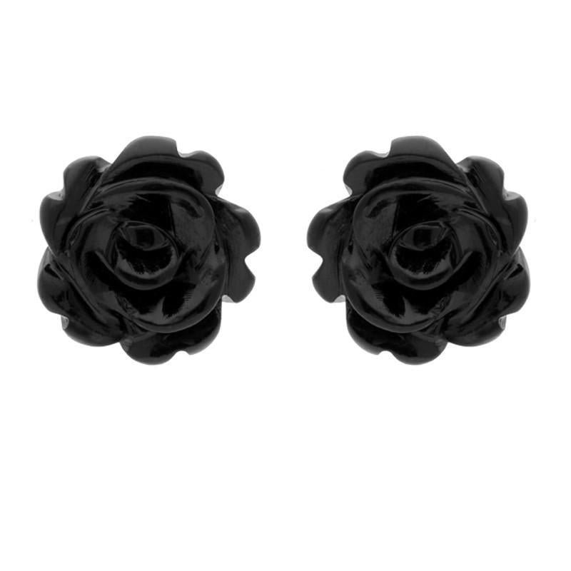 9ct Yellow Gold Whitby Jet Tuberose 8mm Rose Stud Earrings