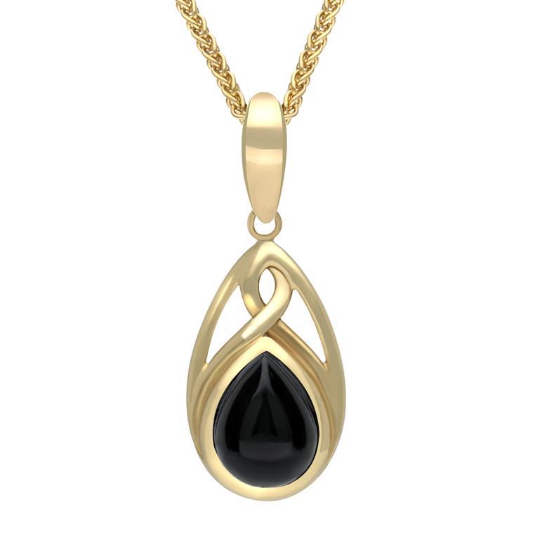 9ct Yellow Gold Whitby Jet Small Pear Twist Celtic Necklace