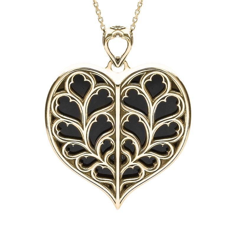 9ct Yellow Gold Whitby Jet York Minster Medium Heart Necklace