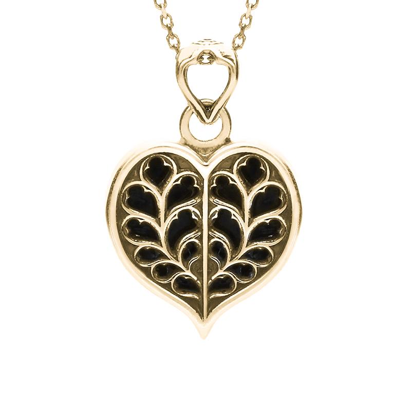 9ct Yellow Gold Whitby Jet York Minster Small Heart Necklace